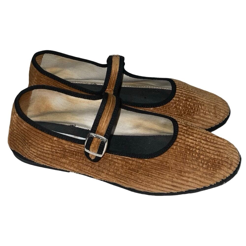 Drogheria Crivellini Brown Corduroy Black Trim Cloth Ballet Flats   Size: EU 37